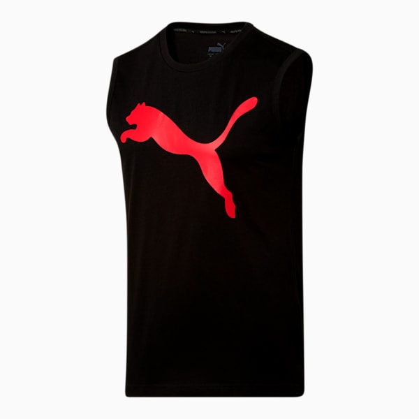Men's No.1 Logo Sleeveless Shirt, Cotton Black-H R Red, extralarge
