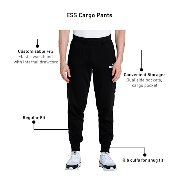 Essentials Men's Regular Fit Cargo Pants, Puma Black, extralarge-IND