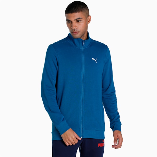 Zippered Full-Zip Men's Slim Fit Jacket, Lake Blue, extralarge-IND