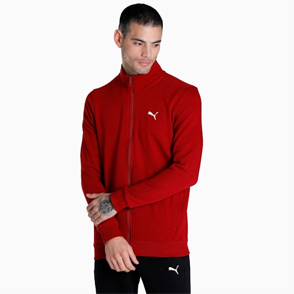 Zippered Full-Zip Men's Slim Fit Jacket, Intense Red, extralarge-IND