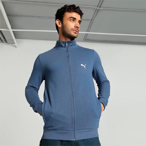 Zippered Full-Zip Men's Slim Fit Jacket, Inky Blue, extralarge-IND