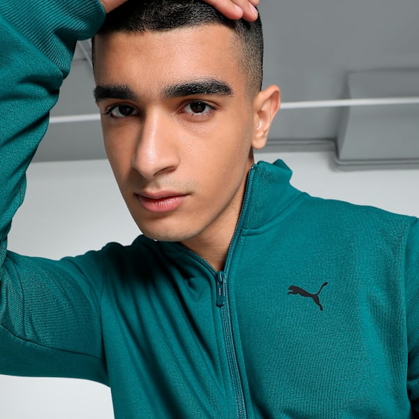 Zippered Full-Zip Men's Slim Fit Polo Jacket, Cold Green, extralarge-IND