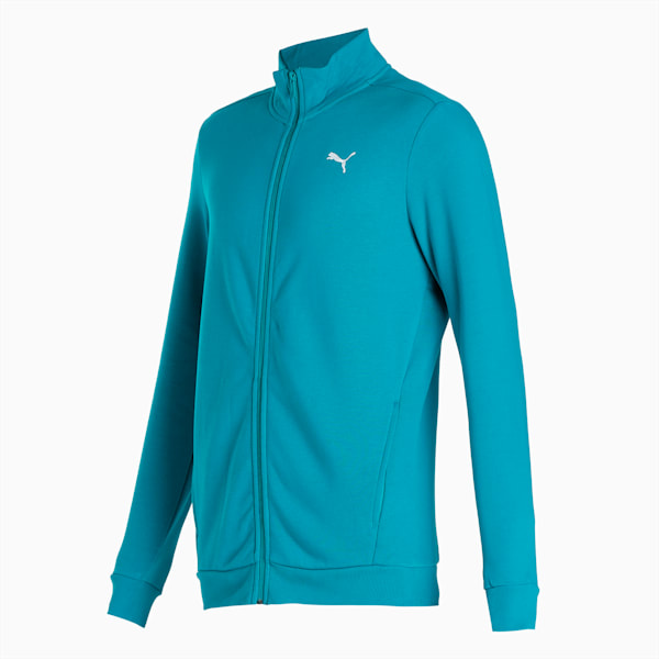 Zippered Full-Zip Men's Slim Fit Polo Jacket, Deep Aqua, extralarge-IND