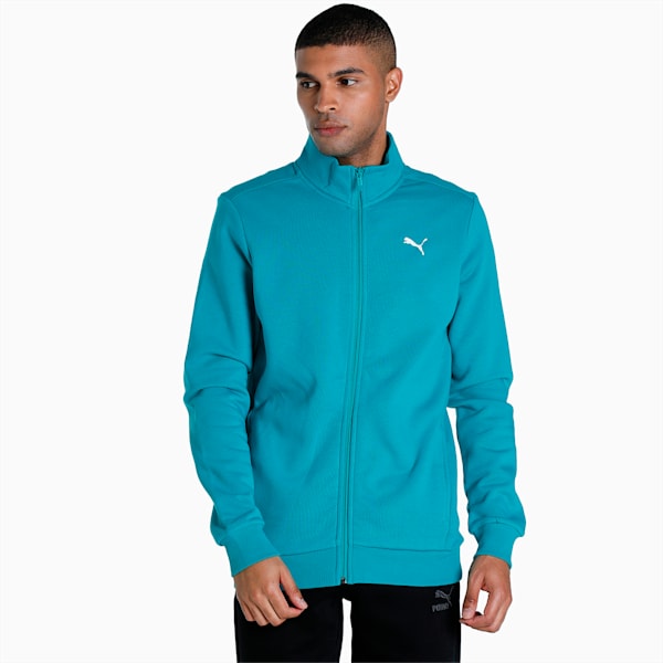 Zippered Full-Zip Men's Slim Fit Polo Jacket, Deep Aqua, extralarge-IND