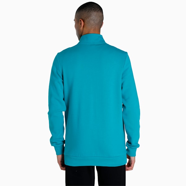 Zippered Full-Zip Men's Slim Fit Polo Jacket, Deep Aqua, extralarge-IND