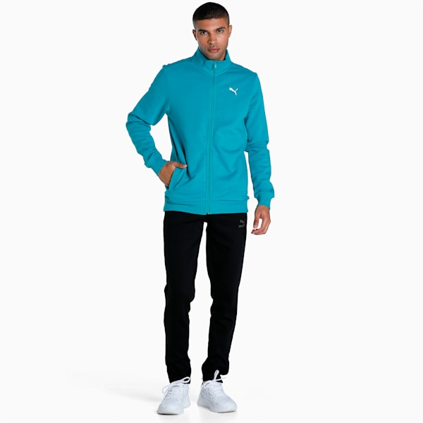 Zippered Full-Zip Men's Slim Fit Polo Jacket, Deep Aqua, extralarge-IND