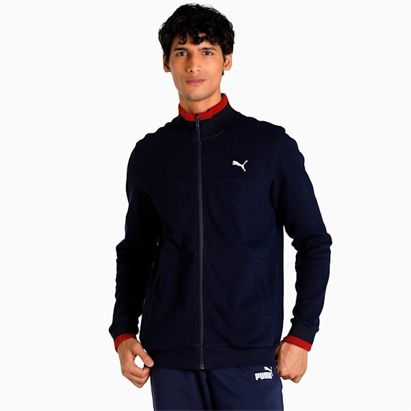 Reversible Full-Zip Slim Fit Men's Sweat Shirt, Peacoat, extralarge-IND