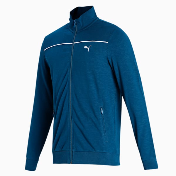 Slub Full-Zip Slim Fit Men's Sweat Shirt, Intense Blue, extralarge-IND