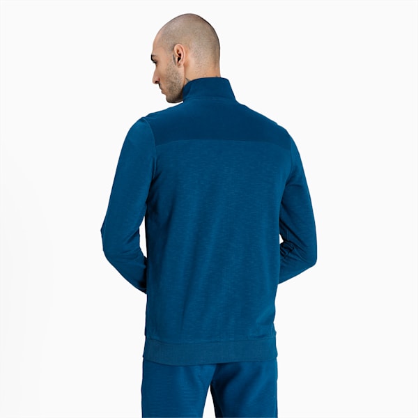 Slub Full-Zip Slim Fit Men's Sweat Shirt, Intense Blue, extralarge-IND