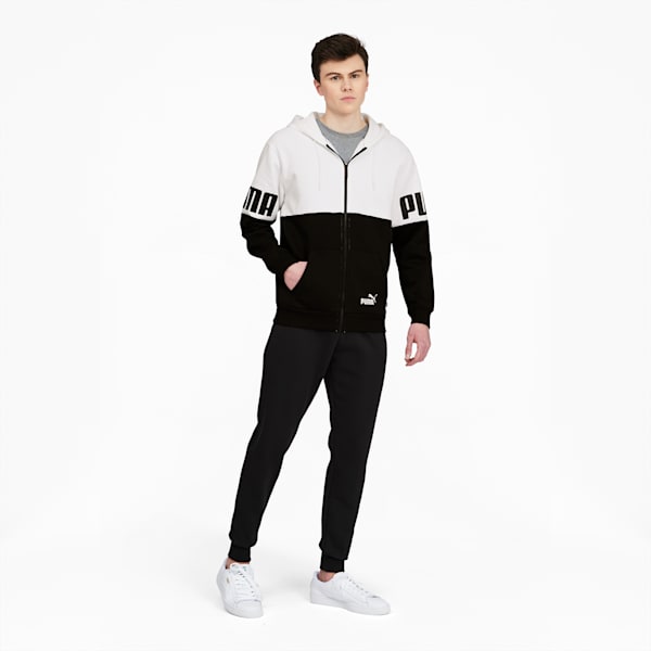 PUMA POWER Colorblock Men's Hoodie, Puma White-Puma Black, extralarge