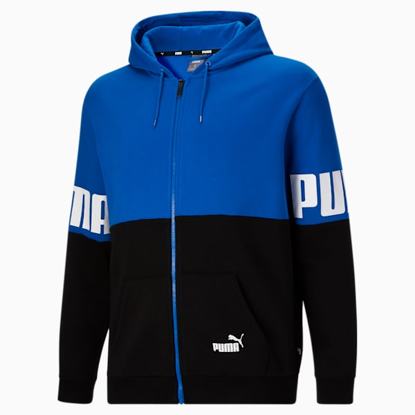 PUMA POWER Colorblock Men's Hoodie BT, Future Blue-Puma Black, extralarge