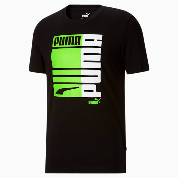 PUMA Formstrip Graphic Men's Tee, Puma Black-Green Flash, extralarge