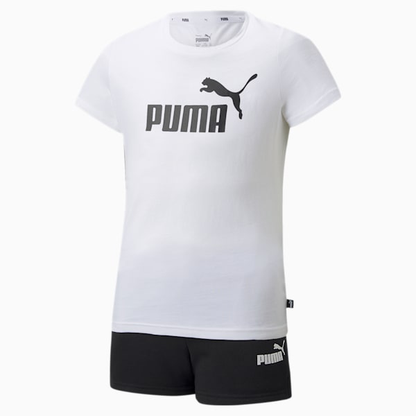 Logo Tee and Shorts Youth Set, Puma White
