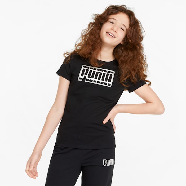 Alpha Girl's Regular Fit T-Shirt, Puma Black, extralarge-IND