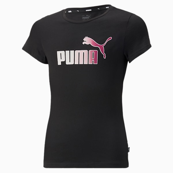 Essentials+ Bleach Logo Girls' Tee, Puma Black