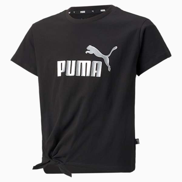 Essentials+ Logo Girl's Knotted Relaxed Fit T-Shirt, Puma Black, extralarge-IND