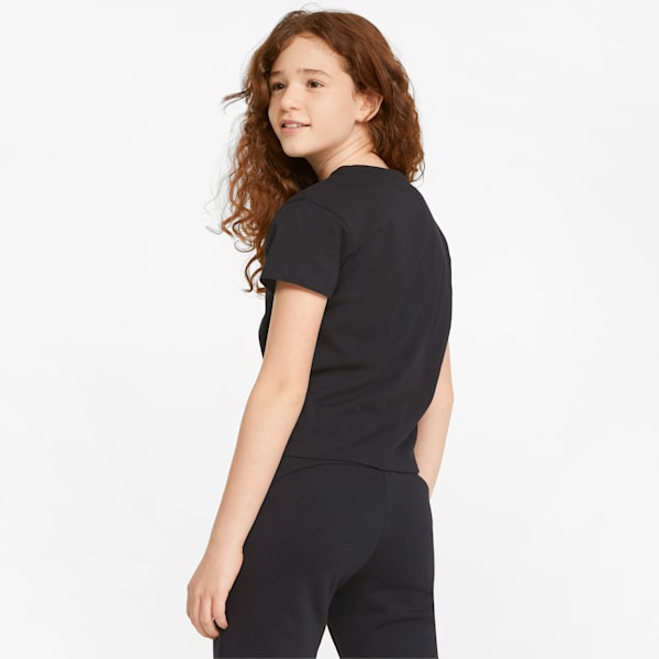 Logo Girl's Knotted Relaxed Fit T-Shirt, Puma Black, extralarge-IND