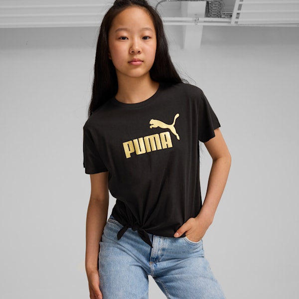 Essentials+ Logo Knotted Tee Big Kids, PUMA Black-Gold, extralarge