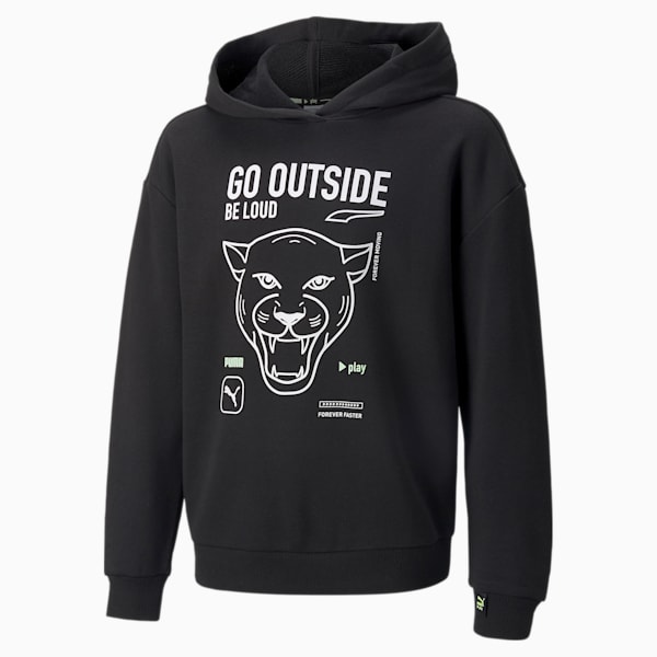 Play UV Graphic Print Youth Relaxed Fit Hoodie, Puma Black, extralarge-IND