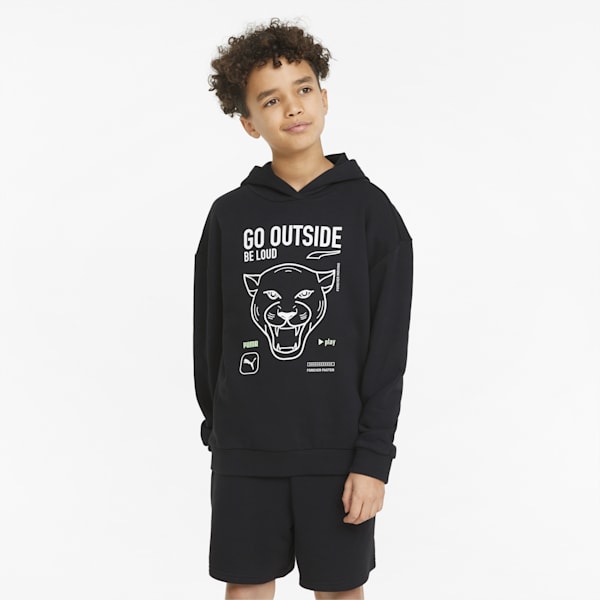 Play UV Graphic Print Youth Relaxed Fit Hoodie, Puma Black, extralarge-AUS