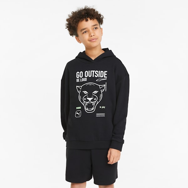 Play UV Graphic Print Youth Relaxed Fit Hoodie, Puma Black, extralarge-IND
