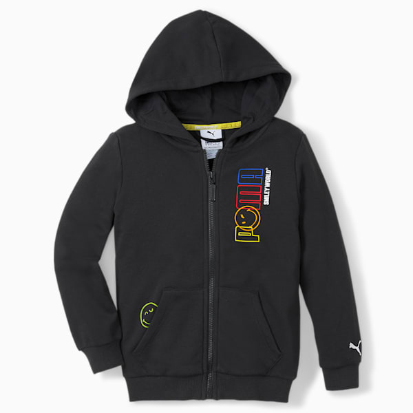 PUMA x SMILEYWORLD Full-Zip Kids' Hoodie, Puma Black, extralarge