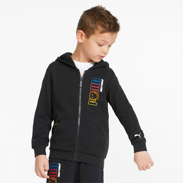 Chaqueta infantil con capucha y cierre completo PUMA x SMILEYWORLD, Puma Black, extralarge