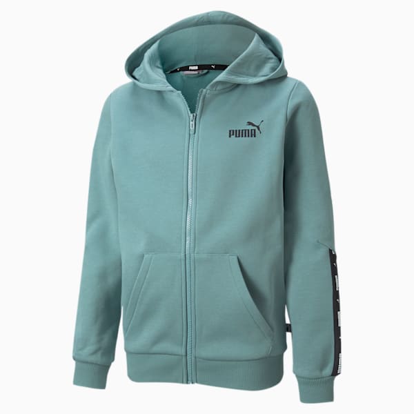 Essentials+ Tape Full-Zip Boys' Hoodie, Mineral Blue, extralarge