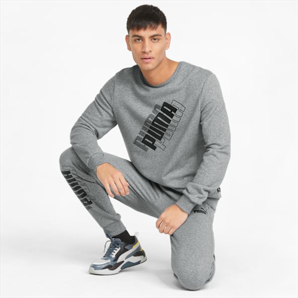 Power Logo Men's Regular Fit Sweatshirt, Medium Gray Heather, extralarge-IND