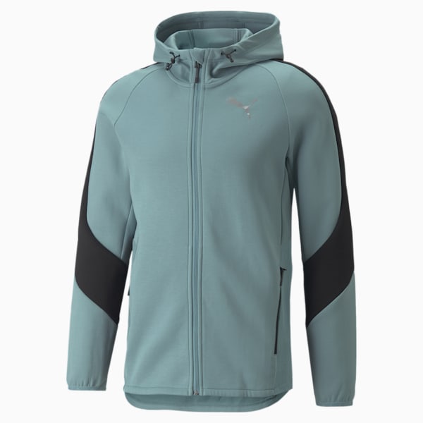 Evostripe Full-Zip Men's Slim Fit Hoodie, Mineral Blue, extralarge-IND