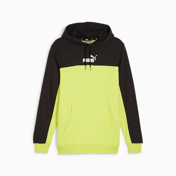 Essentials+ Block Men's Hoodie, PUMA Black-lime sheen, extralarge