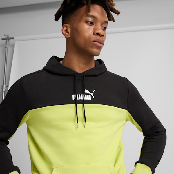 Essentials+ Block Men's Hoodie, PUMA Black-lime sheen, extralarge