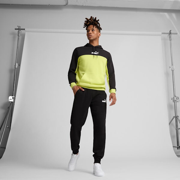 Essentials+ Block Men's Hoodie, PUMA Black-lime sheen, extralarge