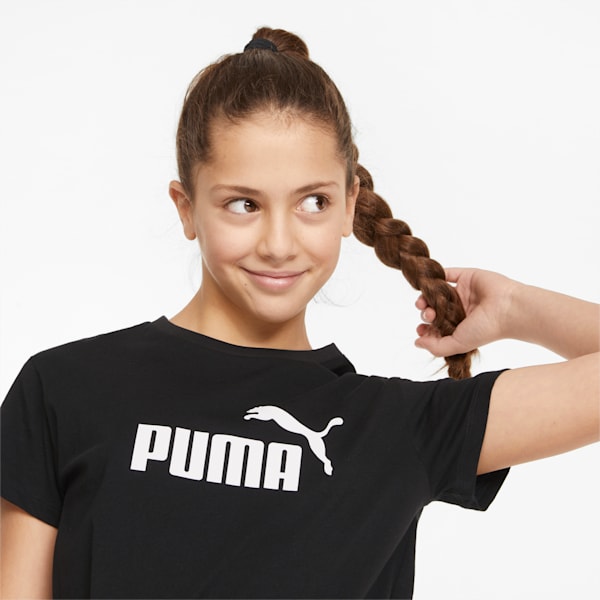 Essentials Logo Girl's Knotted Relaxed Fit T-Shirt, Puma Black, extralarge-IND