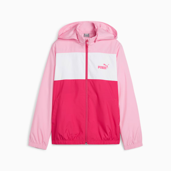 ESS+ Color-Blocked Big Kids' Windbreaker, Garnet Rose, extralarge