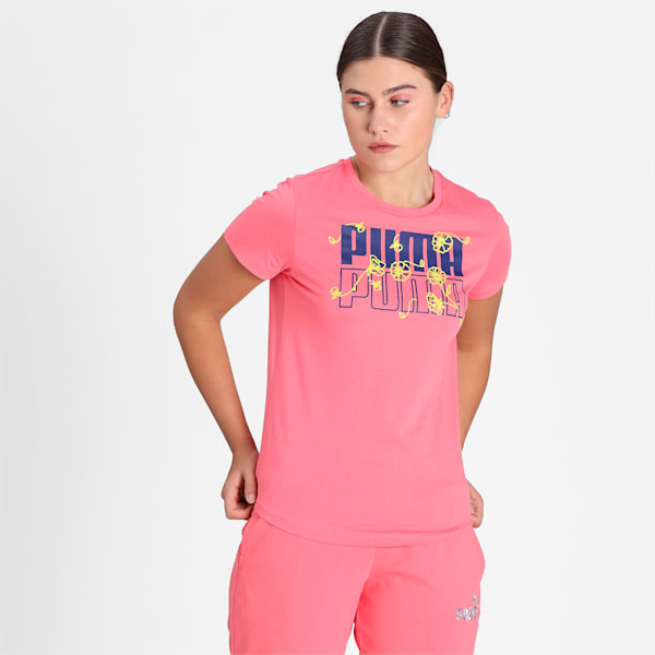 PUMA Graphic Women's Regular Fit T-Shirt, Sun Kissed Coral, extralarge-IND