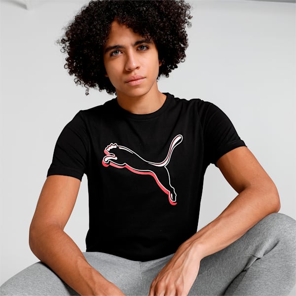 Graphic Men's Slim Fit T-Shirt, PUMA Black-popy red, extralarge-IND