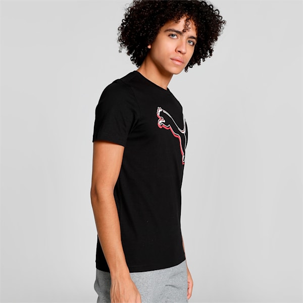Graphic Men's Slim Fit T-Shirt, PUMA Black-popy red, extralarge-IND