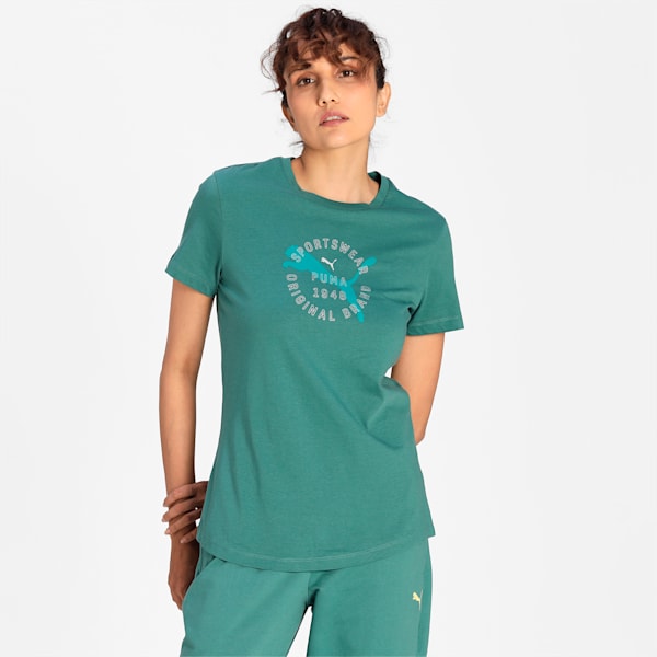 PUMA Graphic Women's Regular Fit T-Shirt, Blue Spruce, extralarge-IND