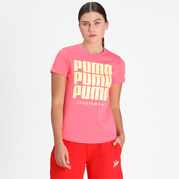 PUMA Graphic Women's Regular Fit T-Shirt, Sun Kissed Coral, extralarge-IND