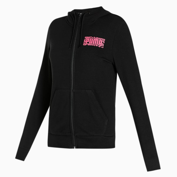 PUMA Graphic Full-Zip Women's Regular Fit Hoodie, Puma Black, extralarge-IND