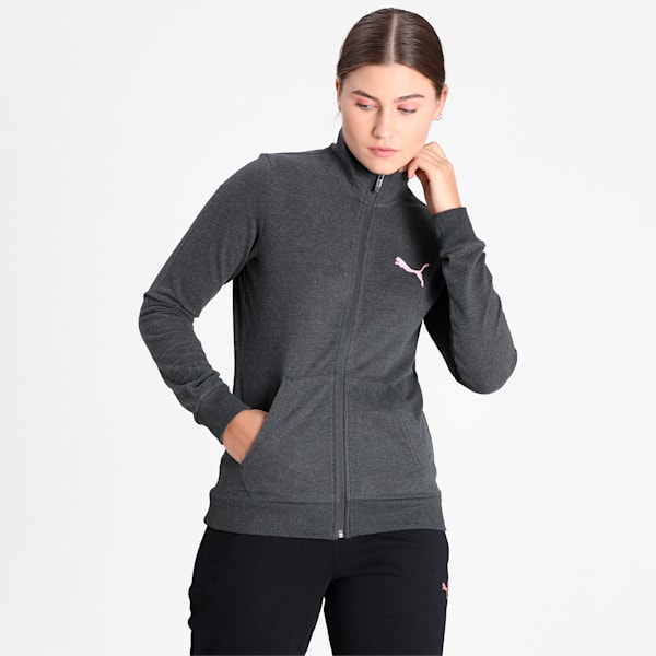 Women's Graphic Logo Sweat Jacket, Dark Gray Heather, extralarge-IND