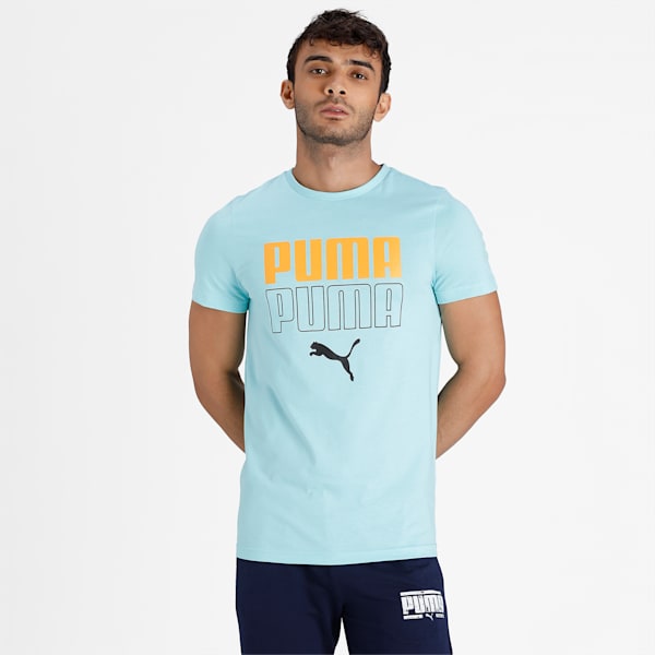 PUMA Double Logo Men's Slim Fit T-Shirt, Angel Blue, extralarge-IND