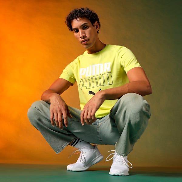 Double Logo Men's Slim Fit T-Shirt, Lemon Sherbert, extralarge-IND