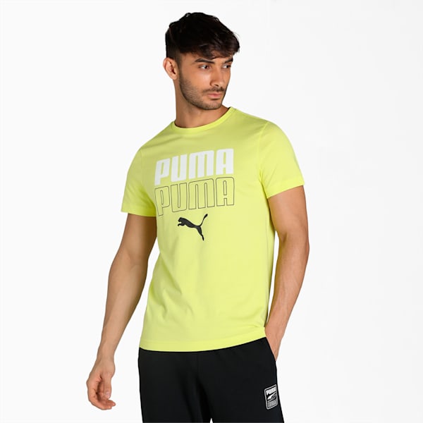 Double Logo Men's Slim Fit T-Shirt, Lemon Sherbert, extralarge-IND