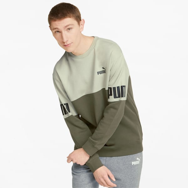 Power Colorblocked Crew Neck Men's Sweatshirt, Dark Green-spring moss, extralarge