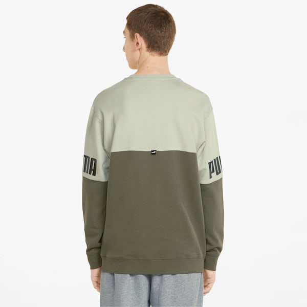 Power Colorblocked Crew Neck Men's Sweatshirt, Dark Green-spring moss, extralarge