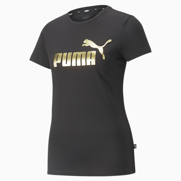 Metallic Logo Women's T-shirt, Puma Black-Gold foil, extralarge-IND