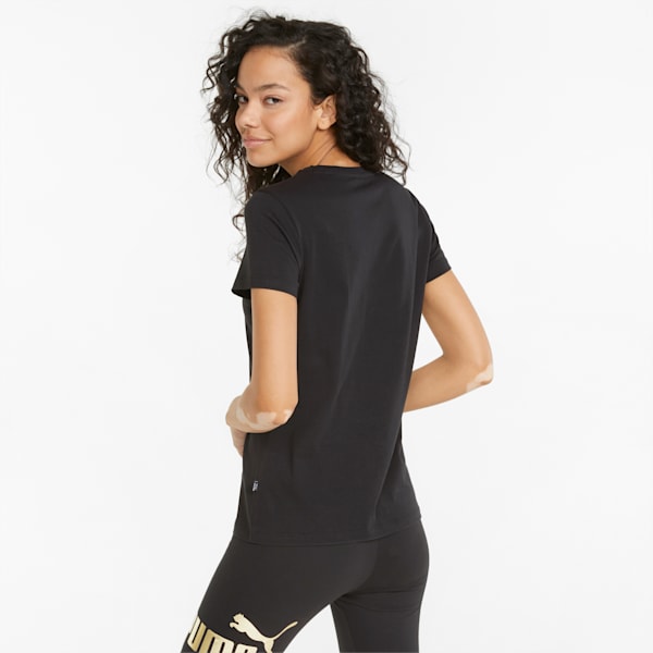 Essentials+ Metallic Logo Women's T-shirt, Puma Black-Gold foil, extralarge-IND