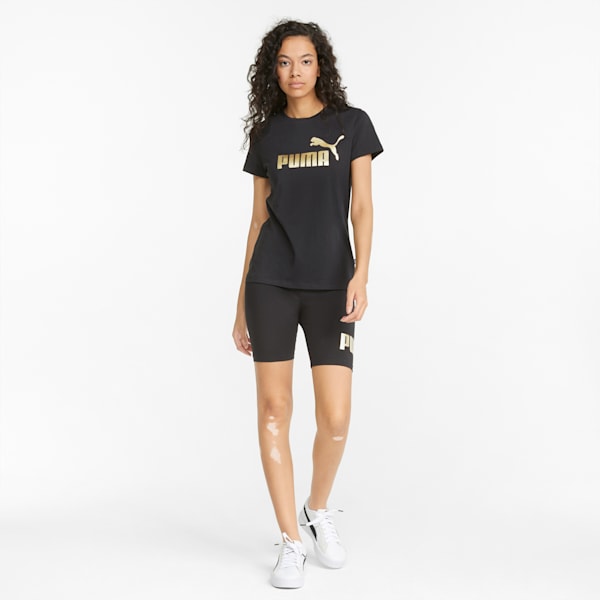 Essentials+ Metallic Logo Women's T-shirt, Puma Black-Gold foil, extralarge-IND